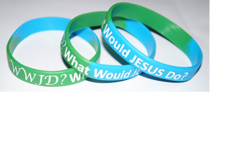 WWJD - What Would Jesus Do Silicone Wristband (Blue and Green)